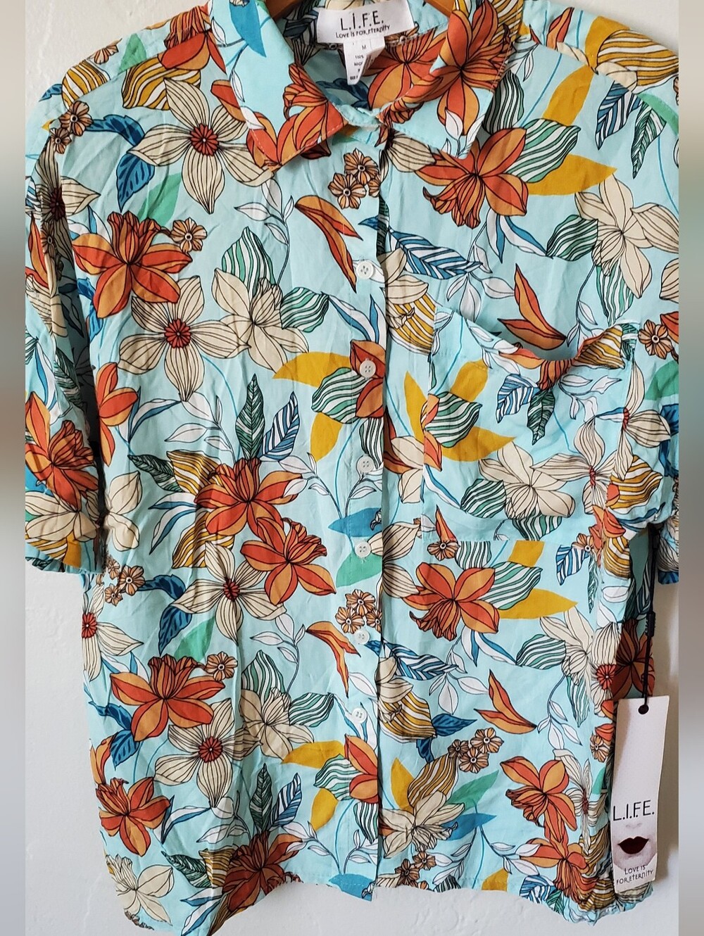 Women's Aqua Floral Button-Down Shirt